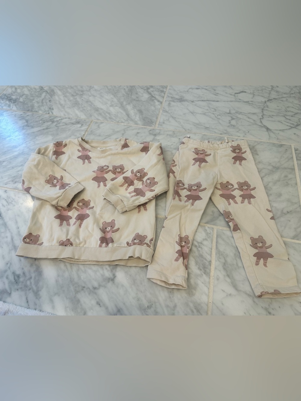 Girls Adorable Cream Ballerina Bear Print Set